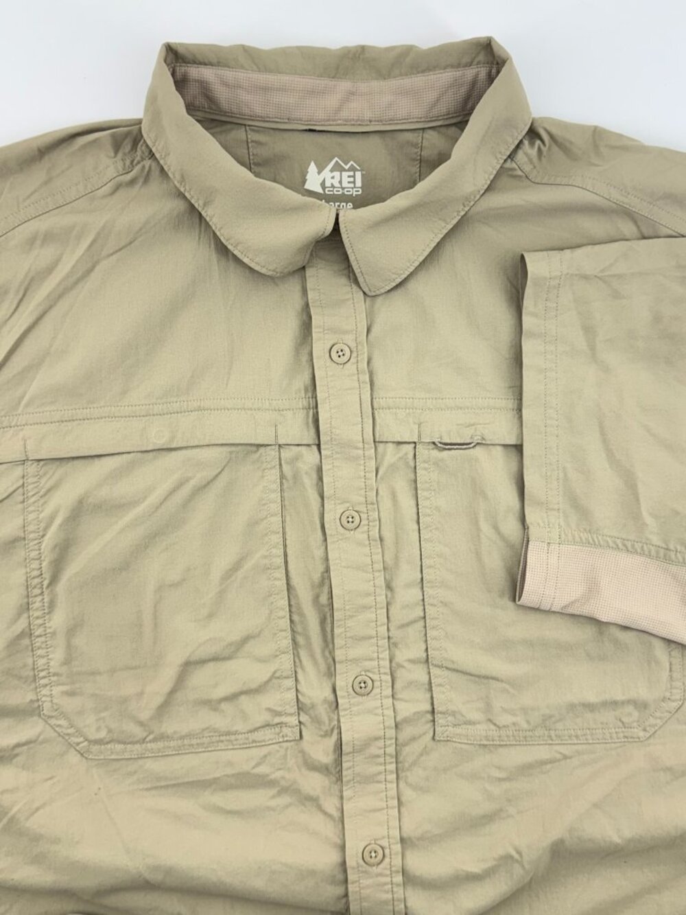 REI Coop Men's Beige Button Up Short Sleeve Hiking Shirt Sz L